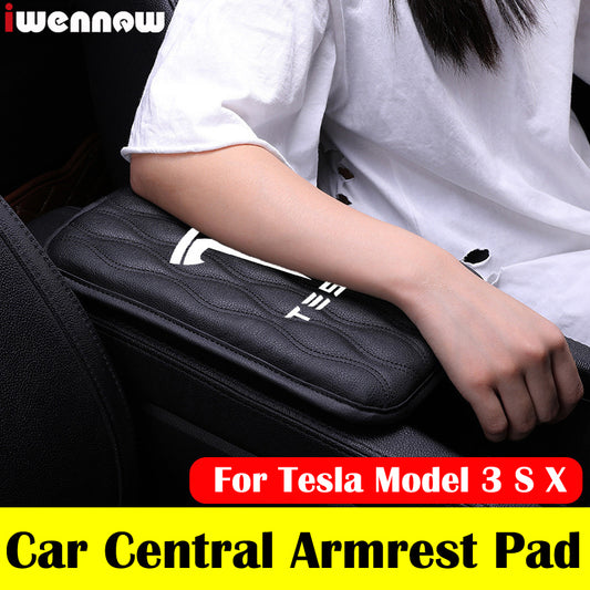 Model3 Leather Car Center Console Arm Rest Lid Auto Central Armrest Box Pad Cover Latch for Tesla Model 3 S X Accessories Mat