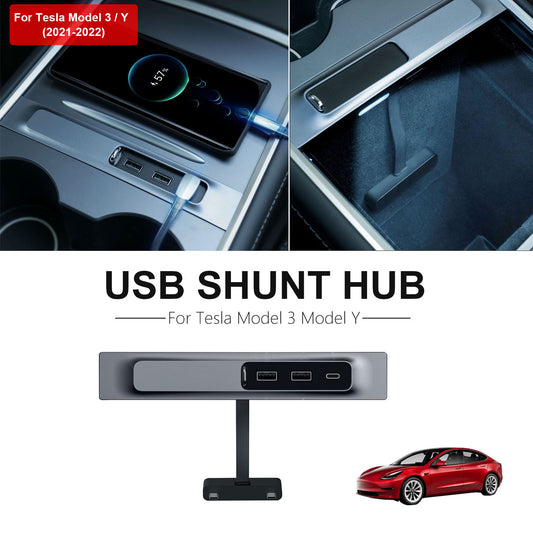 Upgrade USB HUB For Tesla Model 3 Model Y 27W Quick Charger LED Intelligent Docking Station USB Shunt Hub USB Adapter Splitter